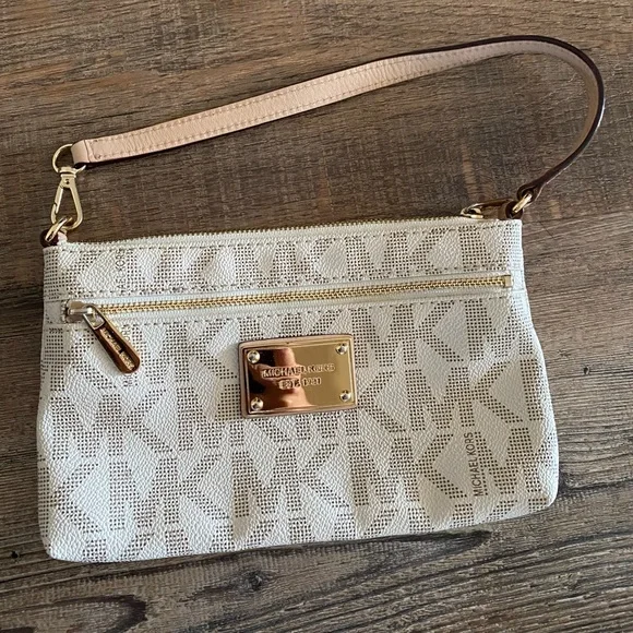 Stylish Michael Kors White & Gold Purse